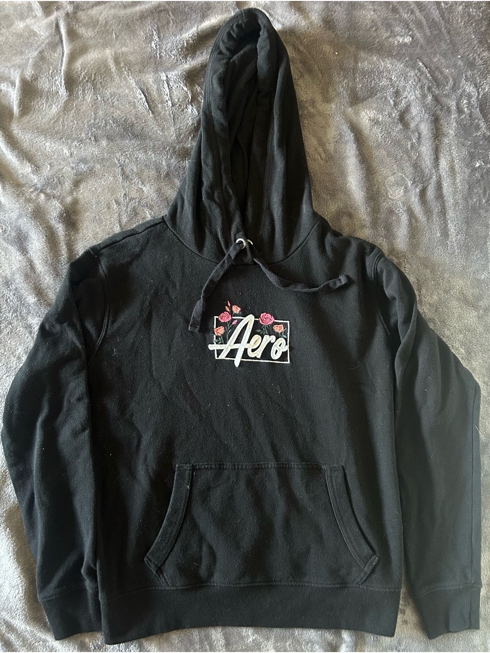 Aeropostale Black Hooded Sweatshirt with Pink Floral Logo